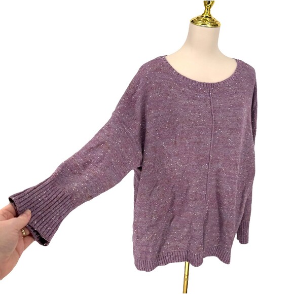 J. Jill Micro Tweed Seamed Sweater 2X Pullover Boat Neck Purple Long Sleeve Knit - Picture 5 of 12